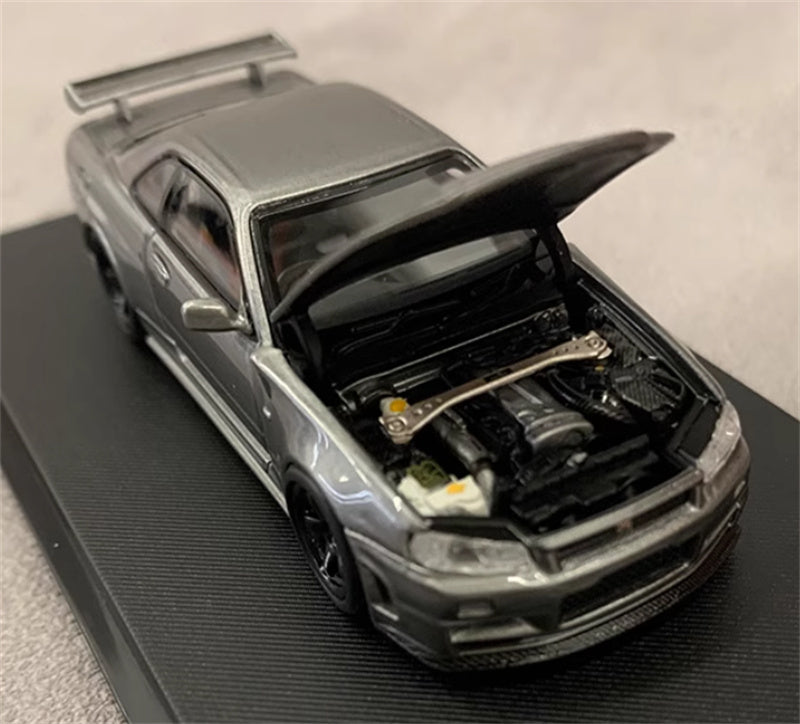 MOTORHELIX NISSAN SKYLINE GT-R R34 (NISMO) CRS VER Metallic Grey Limited Edition 699PCS ONLY 1:64 Car Pre-built Model view4
