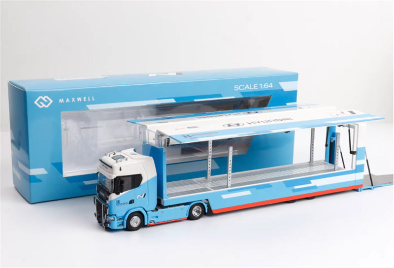 Max well Scania #S730 double-decker transport vehicle Blue white modern coating 1:64 Truck Pre-built Airliner Model Display view8