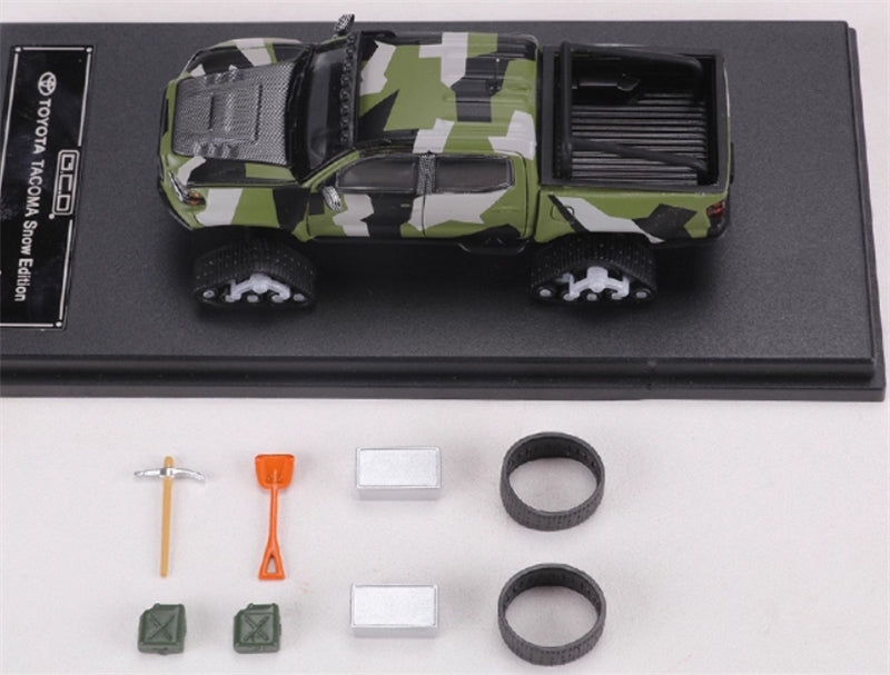 GCD Toyota Tacoma Snow Edition with tank track Green Camo LHD 1:64 Truck Pre-built Model view6