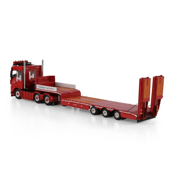 1:50 VOLVO HARDEMAN VAN HARTEN CAB 6X2 SEMI LOW LOADER W/ RAMPS 3 AXLE WSI Red Diecast Model