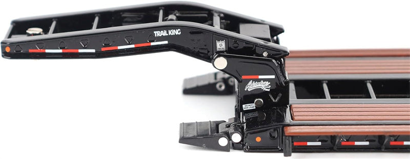CATERPILLAR Trail King TK120 Hydraulic Detachable Gooseneck Lowboy Trailer in Black - Outrigger Version 1:50 Truck Pre-built Model