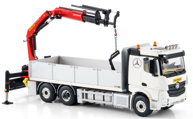 WSI MERCEDES BENZ ACTROS MP5 2.300MM CLASSIC SPACE RIGED FLATBED TRUCK 6X2 TAG AXLE WITH PALFINGER PK 19.001 SLD 5 Premium Line 1:50 Truck Pre-built Model