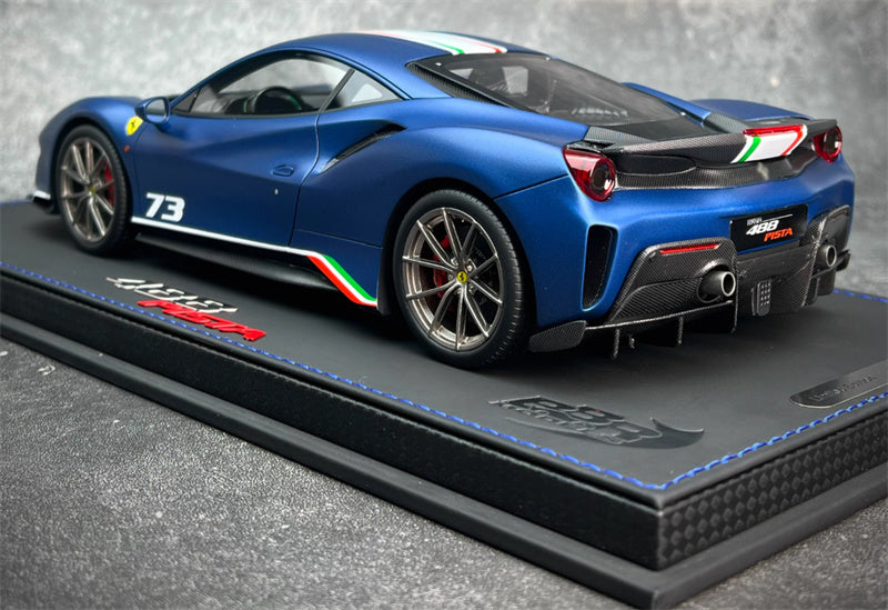 BBR MODELS Ferrari 488 Pista #73 Abu Dhabi Blue Limited Edition Leather base 1:18 Car Pre-built Model view4
