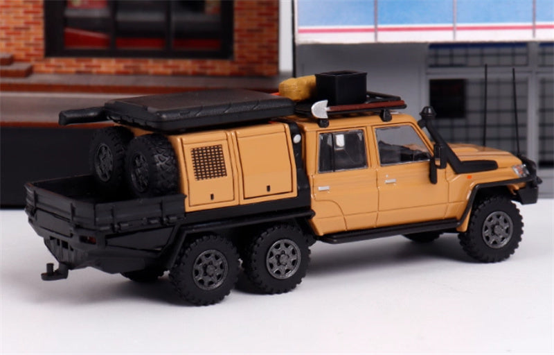 Autobots Models Toyota Land Cruiser LC79 Pickup Camping Vehicle Yellow dual layout 6*6 Heavy modification of Tu Ao 1:64 Truck Pre-built Model view4