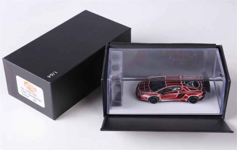 KING MODEL Lamborghini LP700 AVENTADOR Burst Pattern Night Light Edition Electroplated Red w/ wheels 1:64 Car Pre-built Model view8