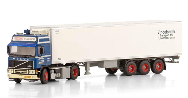 WSI VOLVO F12 GLOBETROTTER 4X2 CLASSIC REEFER TRAILER - 3 AXLE Vindelsbaek 1:50 Truck Pre-built Model