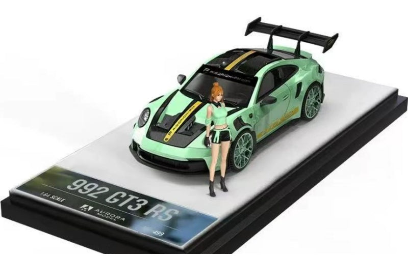 1:64 PORSCHE 911 992 GT3 RS  Mint Green AURORA MODEL  w/ Figure Limited Edition 499PCS ONLY DIECAST Model
