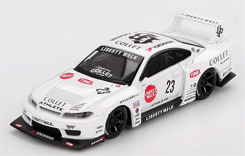 MINIGT Nissan S15 SILVIA LB Super Silhouette ATHLETE #23 white carton packaging 1:64 Car Pre-built Model view1