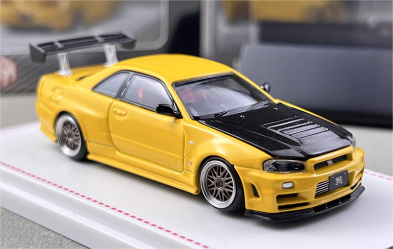 Focal Horizon Nissan GT-R Z-Tune R34 Carbon Cap High Tail Yellow Limited Edition 999PCS ONLY 1:64 Car Pre-built Model view3
