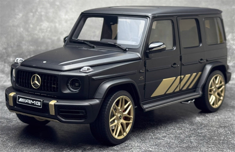 Almost Real Mercedes AMG G63 Grand Edition 2024 Dumb Black Gold Black interior with gold wheels 1:18 Truck Pre-built Model view10