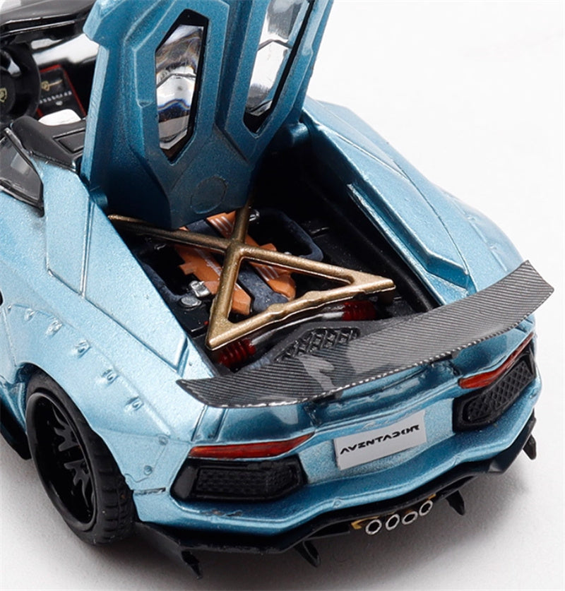 Rhino Model Lamborghini Aventador LP700-4 LBWK Convertible Ice Blue - Black Wheel Limited Edition 500PCS ONLY 1:64 Car Pre-built Model view7