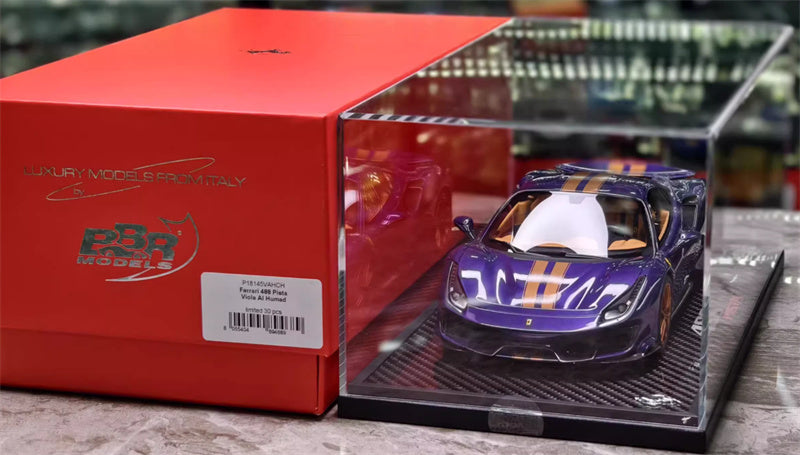 BBR MODELS Ferrari 488 Pista Viola AI Humad Hardtop Hong Kong Purple Gold Stripe Gold wheels Carbon fiber base Limited Edition 30PCS ONLY 1:18 Car Pre-built Model view10