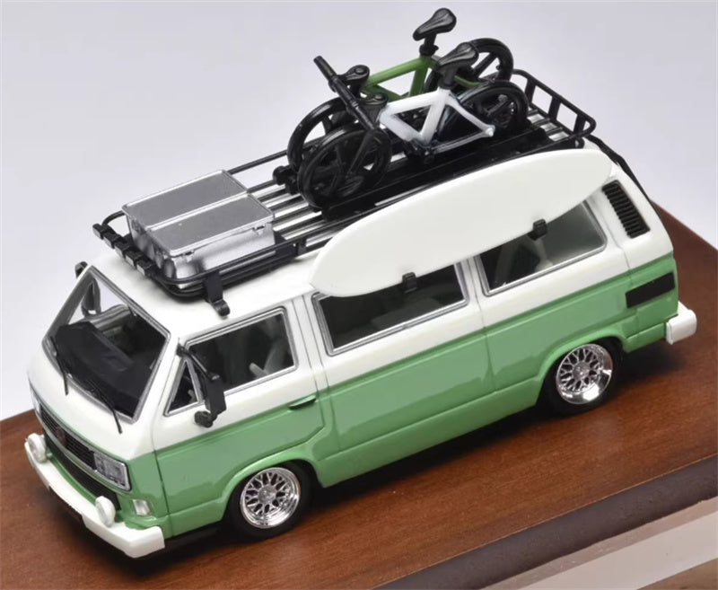 Mortal Model Volkswagen T3 Van BBS Low lying version White green double spelling With accessories 1:64 Car Pre-built Airliner Model Display view3