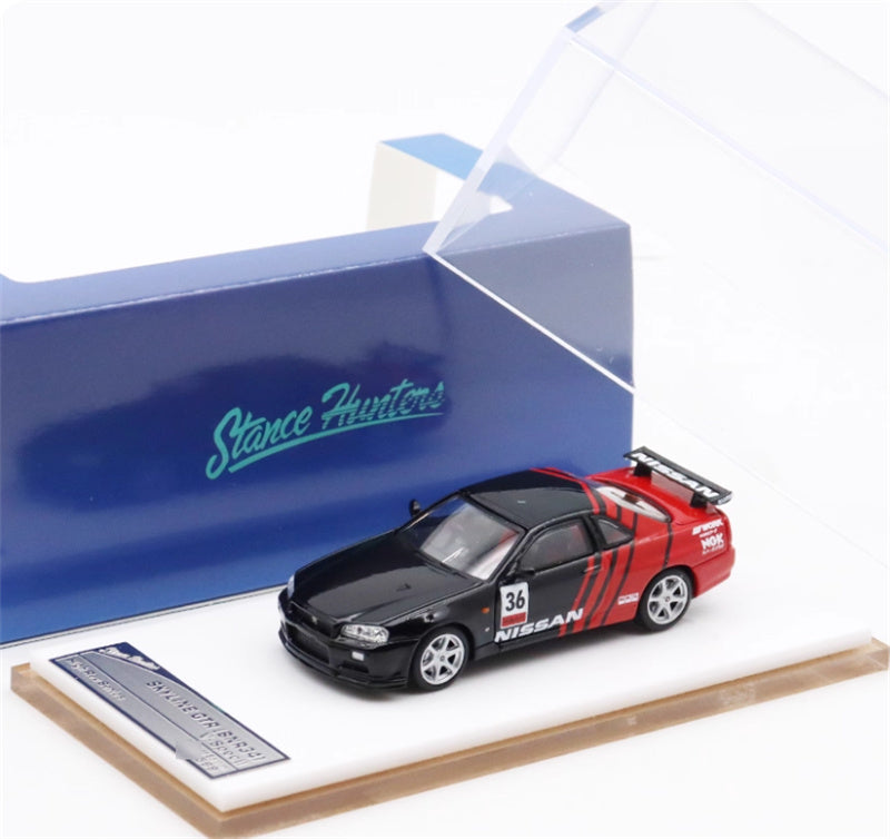 Stance Hunters Nissan Skyline GTR BNR34 V-SPEC-II Advan coating Limited Edition 599PCS ONLY HKS 1:64 Car Pre-built Model view6