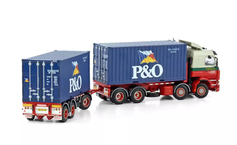 WSI SCANIA 3 SERIES 8X2 TAG AXLE RIGED DRAWBAR CONTAINER COMBI - 7 AXLE + 2X 20FT CONTAINER FA. JAC. FIJAN & ZN. 1:50  DIECAST Truck Lorry