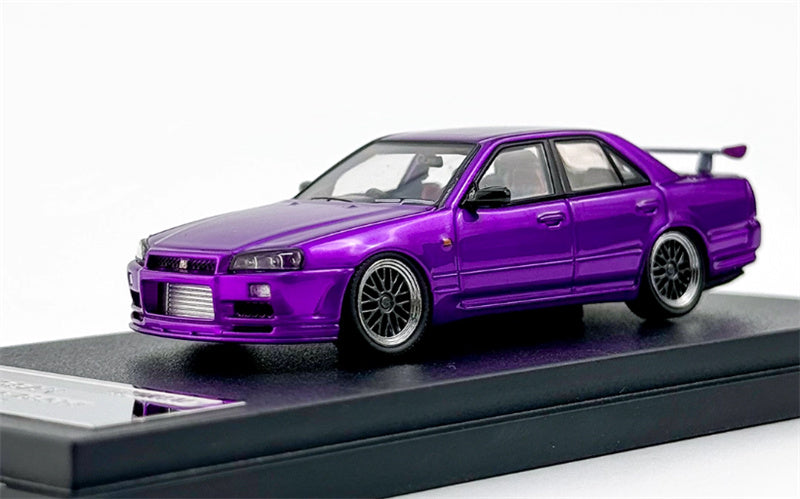 Mortal Nissan GTR ER34 25GT SKYLINE URAS Modified Edition BBS wheel purple Limited Edition 1:64 Car Pre-built Model view1