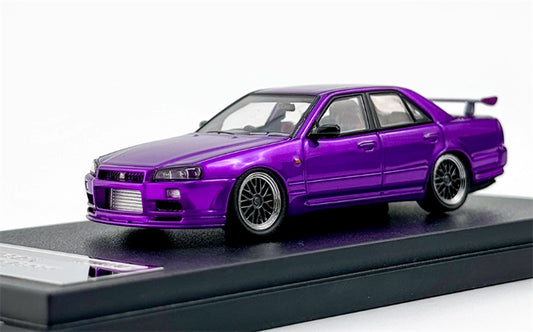 Mortal Nissan GTR ER34 25GT SKYLINE URAS Modified Edition BBS wheel purple Limited Edition 1:64 Car Pre-built Model view1