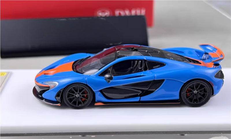 DMH McLaren P1 supercar Gulf Blue Grey Wheel 1:64 Car Pre-built Airliner Model Display view3