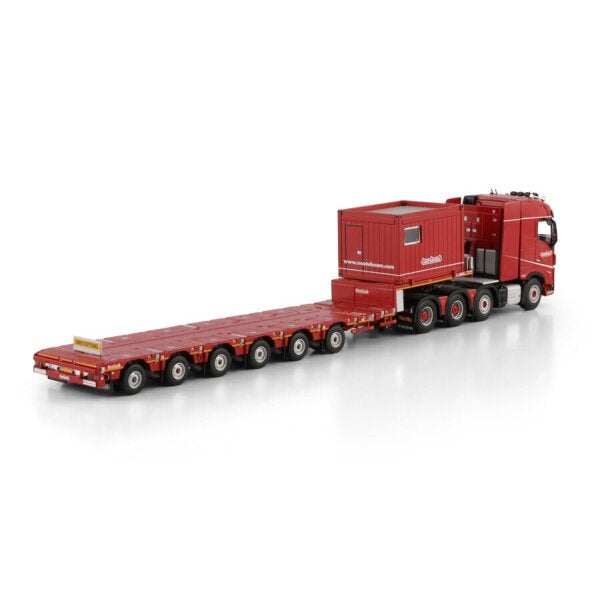 1:50 VOLVO Nooteboom Red Line FH5 8X4 MANOOVR -6 AXLE + 10FT CONTAINER WSI Red Diecast Model