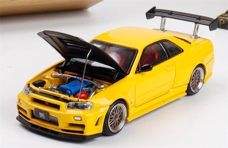 Focal Horizon Nissan GT-R Z-Tune R34 Carbon Cap High Tail Yellow Limited Edition 999PCS ONLY 1:64 Car Pre-built Model view5