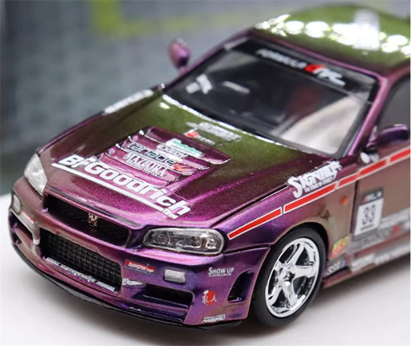 Stance Hunters Nissan Skyline GTR BNR34 Z-tune Chameleon Purple Limited Edition 599PCS ONLY 1:64 Car Pre-built Model view5