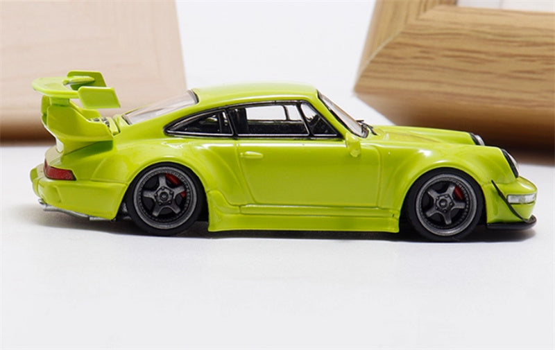 DECODE Porsche RWB 964 Acid Green RAUH - Welt 1:64 Car Pre-built Model view3