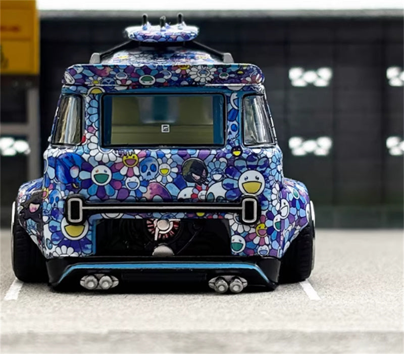 Liberty 64 Volkswagen T1 van Kombi wide body modified version Blue Sunflower 1:64 Car Pre-built Airliner Model Display view6