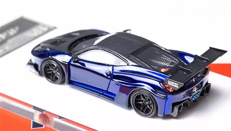 Flame Ferrari 458 GT LBWK wide body modified car Limited Edition 299PCS ONLY Metal Blue 1:64 Car Pre-built Model view2