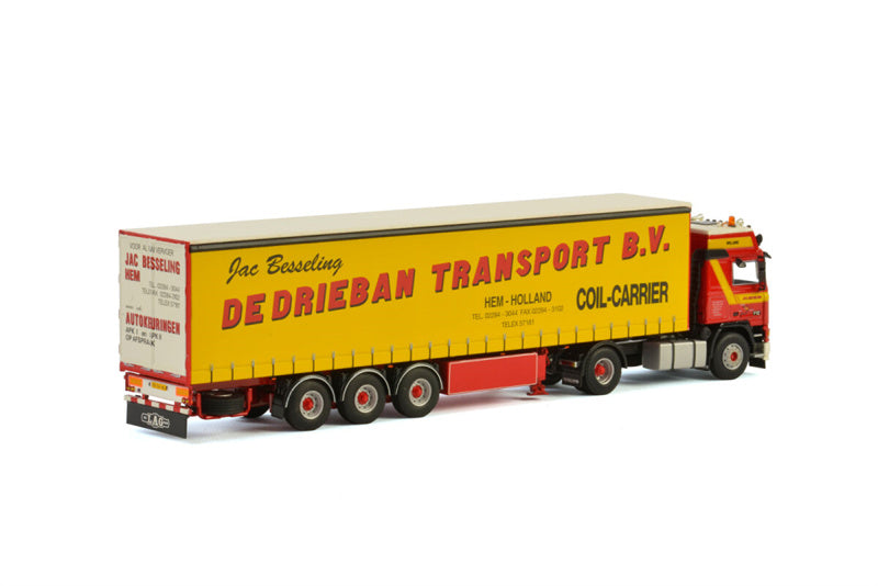 WSI VOLVO F12 CLASSIC CURTAINSIDE TRAILER 3 AXLE DE DRIEBAN TRANSPORT 1:50 Truck Pre-built Model