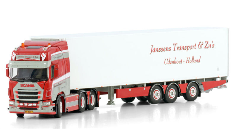 WSI SCANIA R HIGHLINE CR20H 6X2 TAG AXLE TRIDEC REEFER TRAILER - 3 AXLE Janssens Transport & Zn's 1:50 Truck Pre-built Model