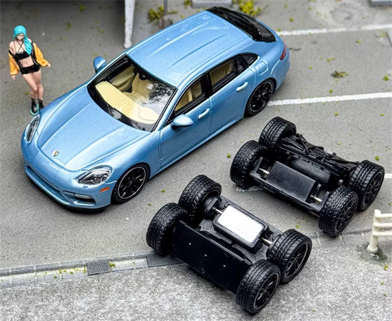 Liberty 64 Porsche Panamera Turbo S ice blue w/ Figure and wheels 1:64 Car Pre-built Airliner Model Display view1