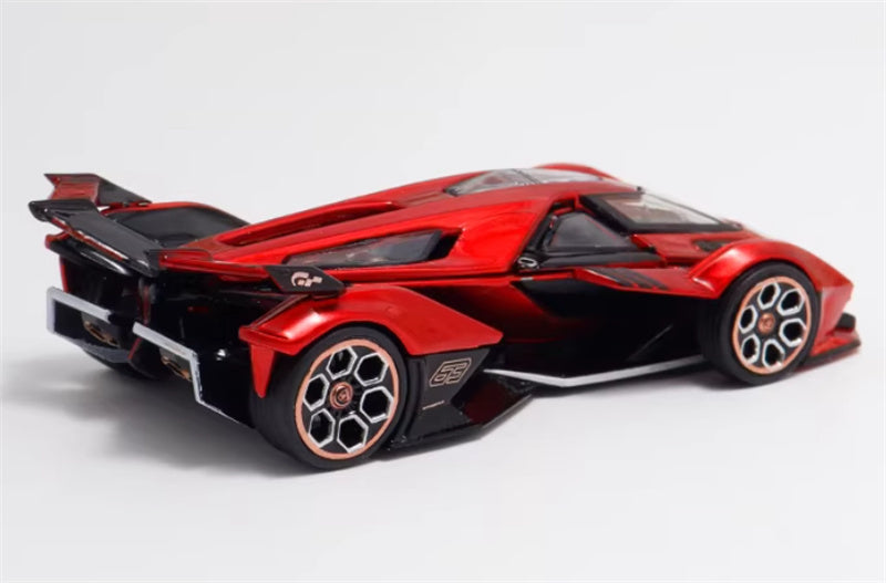 LeManFang Lamborghini V12 Vision VGT Concept Car Transparent Red 1:64 Car Pre-built Model view4