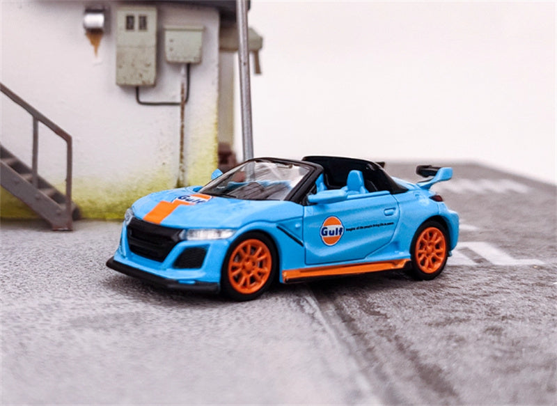 Mortal Honda S660 Mugen Convertible Wide body modified version Small Tail Bay GULF Coating - with Top Cover 1:64 Car Pre-built Model view5