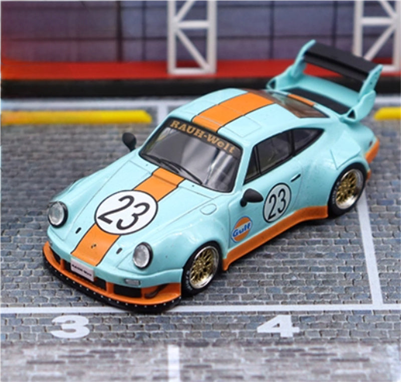 mymodelcollect Porsche RWB 930 High Wing gulf Limited Edition 999PCS ONLY RAUH - Welt 1:64 Car Pre-built Model view1