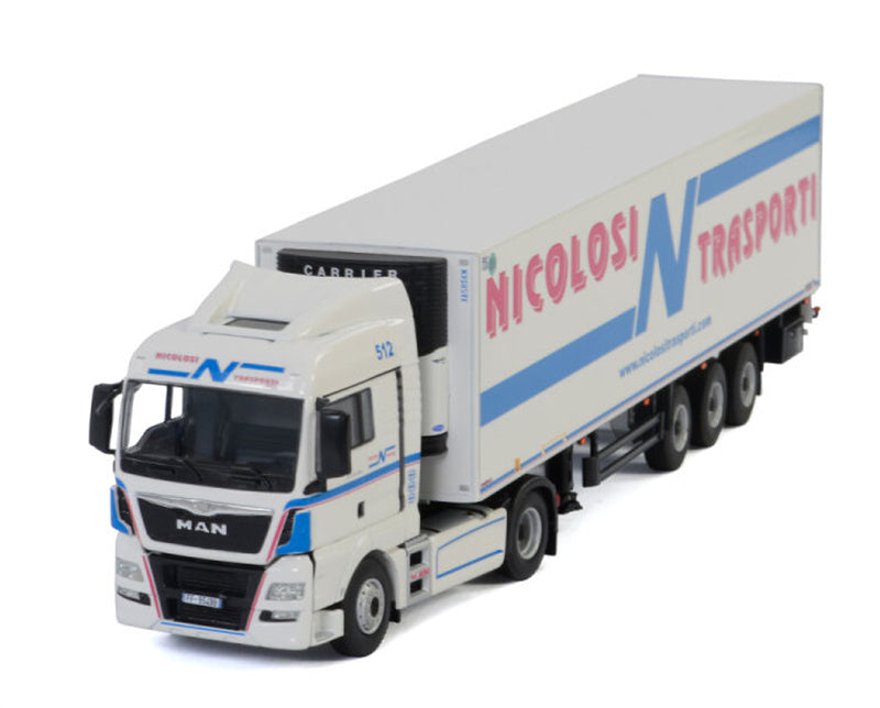 WSI MAN TGX XLX EURO6 4X2 REEFER TRAILER - 3 AXLE Nicolosi Trasporti 1:50 Truck Pre-built Model