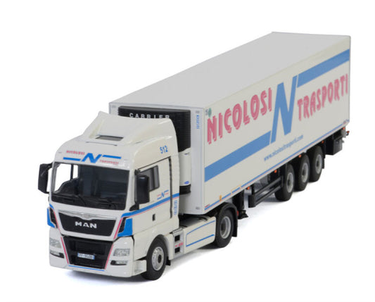WSI MAN TGX XLX EURO6 4X2 REEFER TRAILER - 3 AXLE Nicolosi Trasporti 1:50 Truck Pre-built Model