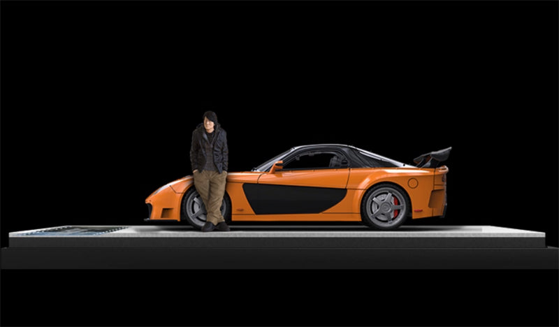 TIMEMICRO Mazda RX-7 Veilside Orange Black w/ Figure Limited Edition 999PCS ONLY 1:64 Car Pre-built Model view2