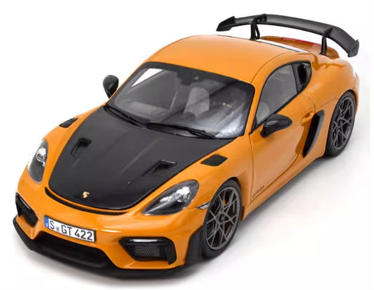NOREV 2023 Porsche Cayman GT4 RS sports car Hard top orange 1:18 Car Pre-built Model view1