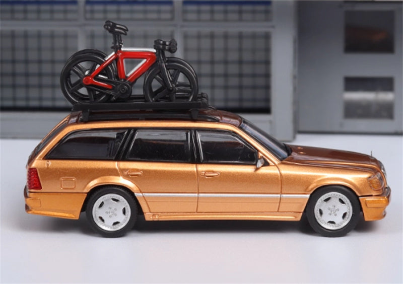 Mortal Mercedes Benz E-Class E300 station wagon S124 with 2 bicycles and luggage rack Gold - Silver Wheel Regular Edition Limited Edition 299PCS ONLY 1:64 Car Pre-built Model view2
