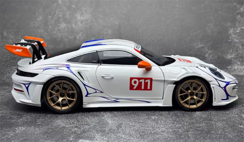 1:18 PORSCHE 911 (992) GT3 RS 2023 White Orange Decor  MINICHAMPS  DIECAST Car Model