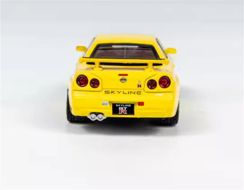MINIGT Nissan Skyline GT-R(R34)V-Spec Lightning Yellow color box packaging 1:64 Car Pre-built Model view7