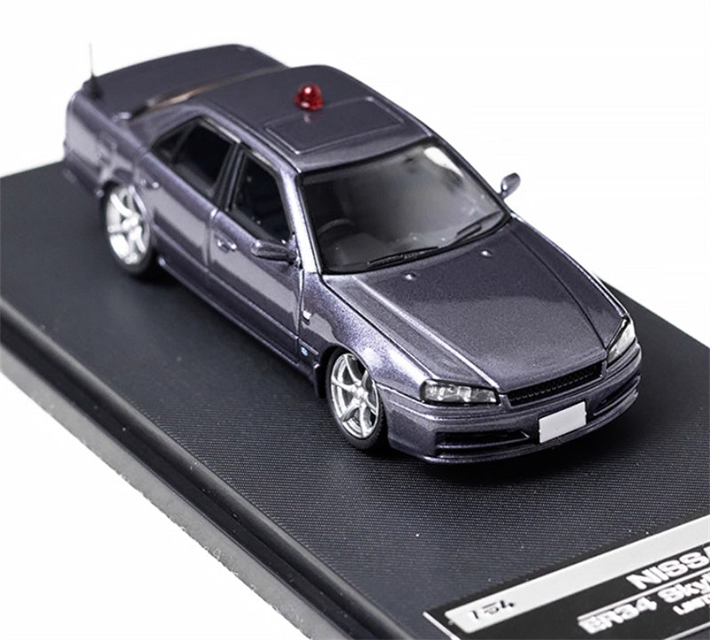 Mortal Nissan GTR ER34 25GT SKYLINE URAS Modified Edition Police car gray Limited Edition 699PCS ONLY 1:64 Car Pre-built Model view5