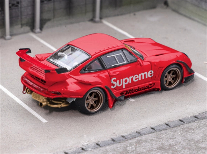 Star Model Porsche RWB 993 GT Tail Wing Edition Red w/ Figure (Accessories package+jack) 1:64 Car Pre-built Model view3