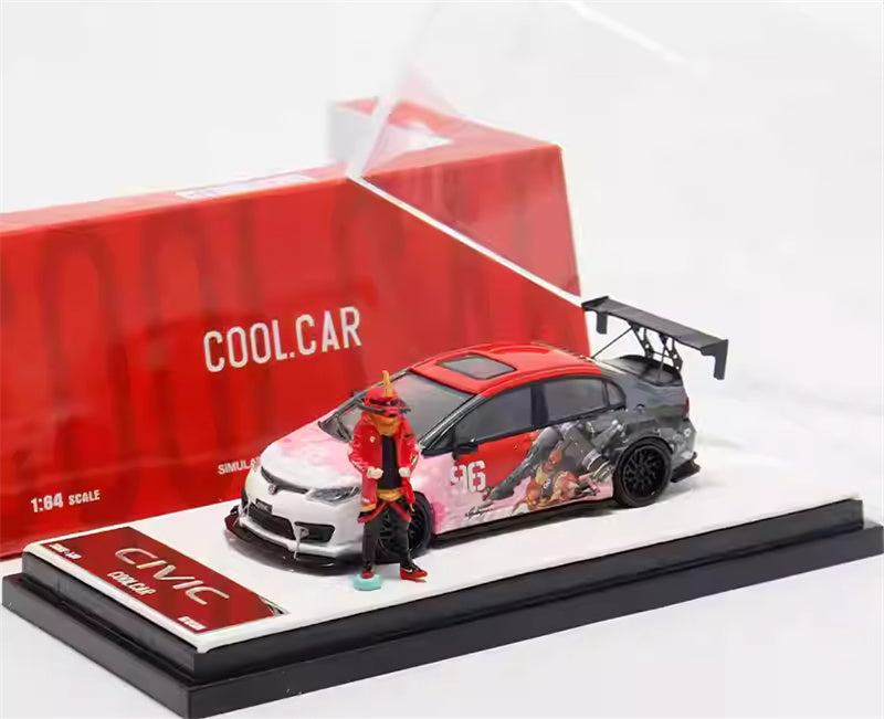 COOL.CAR Honda Civic FD2 explosive redesign mecha livery Red w/ Figure Version Limited Edition 500PCS ONLY 1:64 Car Pre-built Model view4