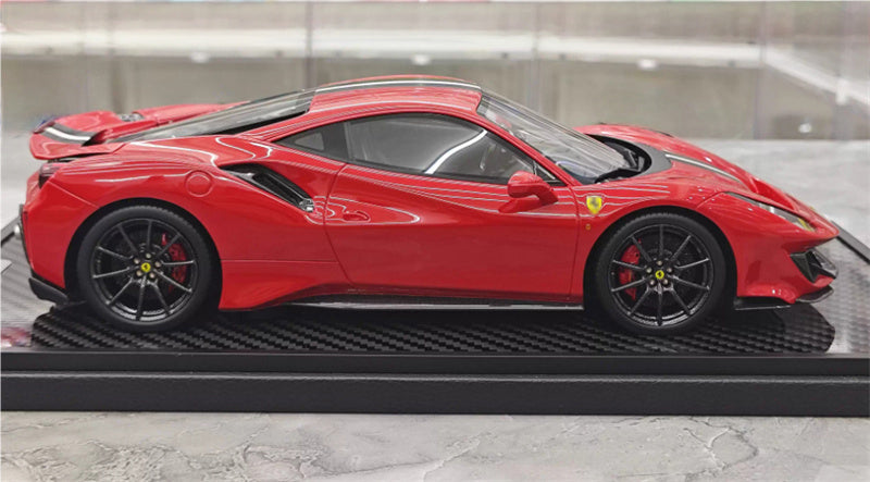 BBR MODELS Ferrari 488 pista Rosso Corsa 322 met Standard Red Black and white stripe Black wheel red calipers Limited Edition 25PCS ONLY Carbon fiber base 1:18 Car Pre-built Model view4