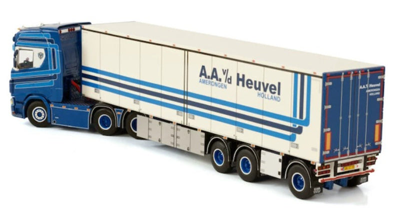 WSI SCANIA S HIGHLINE CS20H 6X2 TAG AXLE BOX TRAILER - 3 AXLE A.A. VD HEUVEL 1:50 Truck Pre-built Model