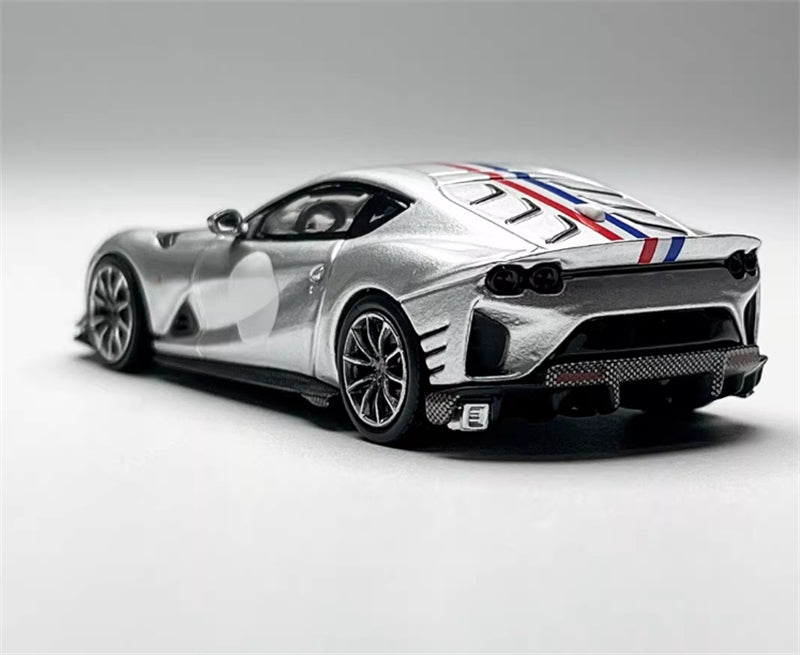 TOC Ferrari FE812C Coupe Sports ARGENTO NURBURGRING / FRENCH TRICOLORE STRIPE 1:64 Car Pre-built Model