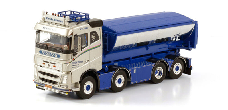 WSI VOLVO FH4 SLEEPER CAB 8X2 CABLE LIFT SYSTEM (RESIN) + HOOKLIFT CONTAINER ASPHALT ERIK DUUS 1:50 Truck Pre-built Model