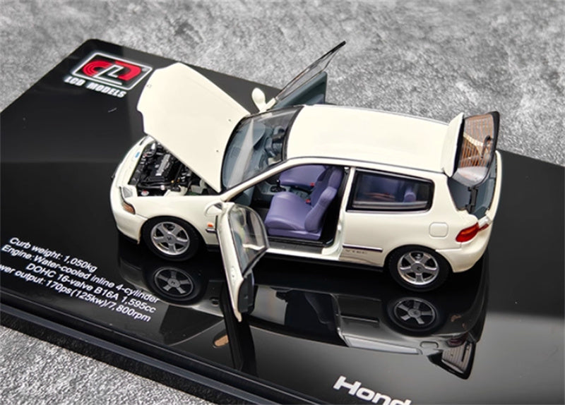LCD-MODELS Honda Civic SiR II EG6 Fully open white 1:43 Car Pre-built Model view4