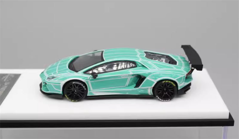 KING MODEL Lamborghini LP700 AVENTADOR Burst Pattern Luminous Edition Electroplated Green 1:64 Car Pre-built Model view3